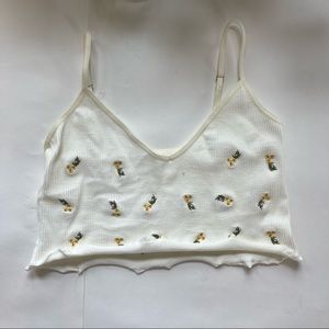 Out From Under White and Yellow Flowers Cropped Tank Top